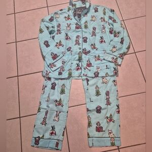 P.J. Salvage "Christmas Dogs" 2-piece flannel lounge Mint Green Pajama set Sz M